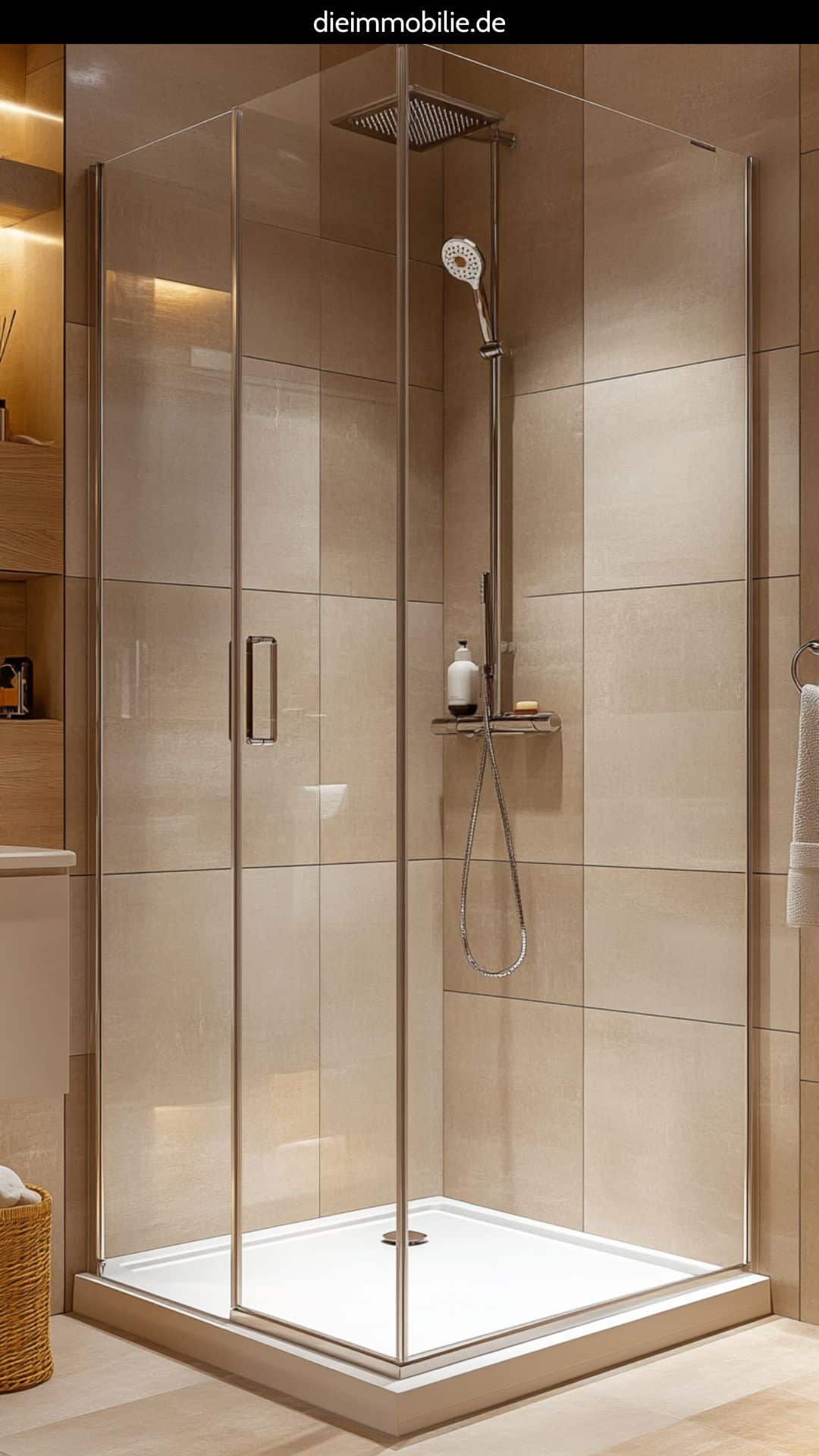Eckdusche im kleinen, modernen Badezimmer