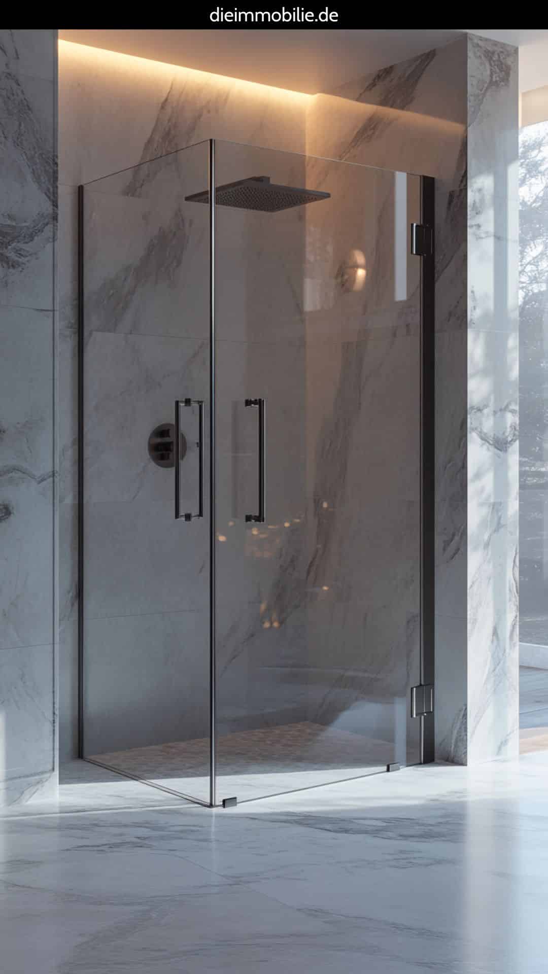 Glasdusche mit eleganter Schwingtür in modernem Badezimmer