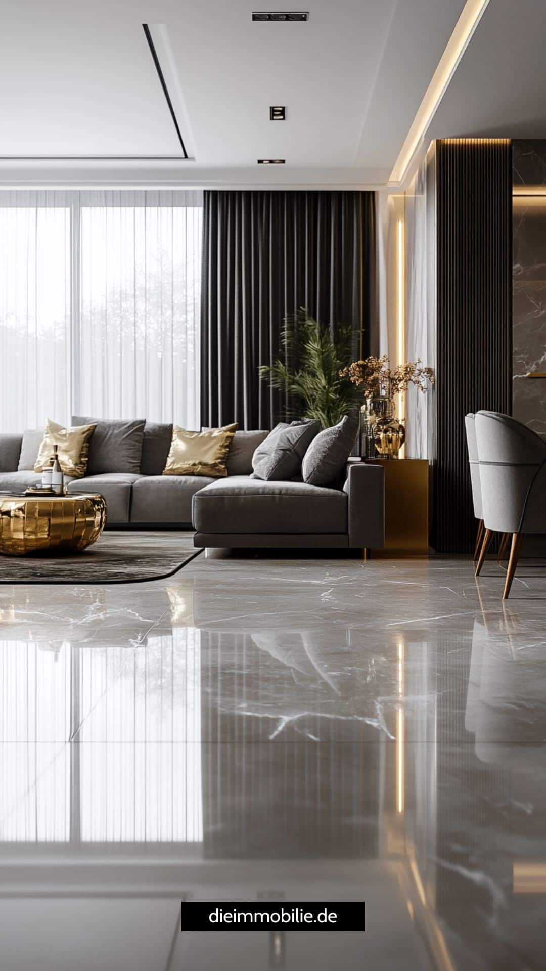 luxurioeses-wohnzimmer-graue-marmorbodenfliesen Luxus Wohnzimmer mit grauen Marmorbodenfliesen