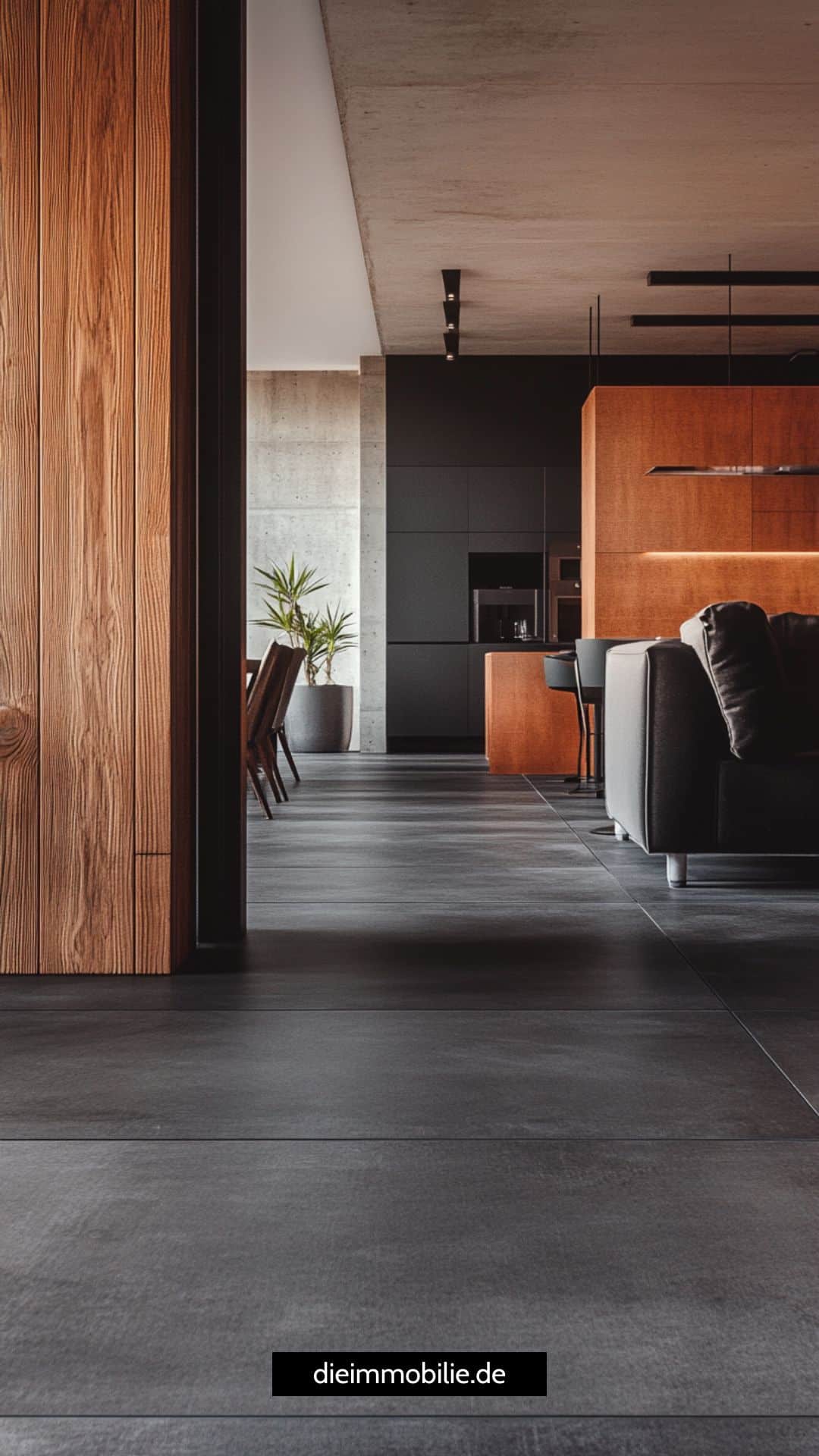modernes-wohnzimmer-graue-fliesen-loft-style Modernes Wohnzimmer mit grauen Fliesen