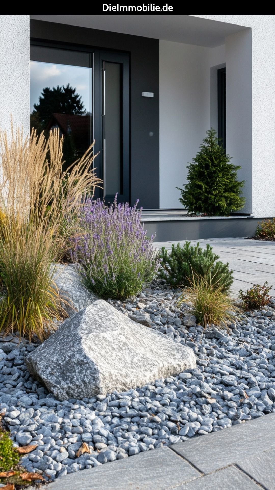 steingarten-vorgartengestaltung-minimalistisch-ideen Moderne Vorgartengestaltung mit hellem Steingarten
