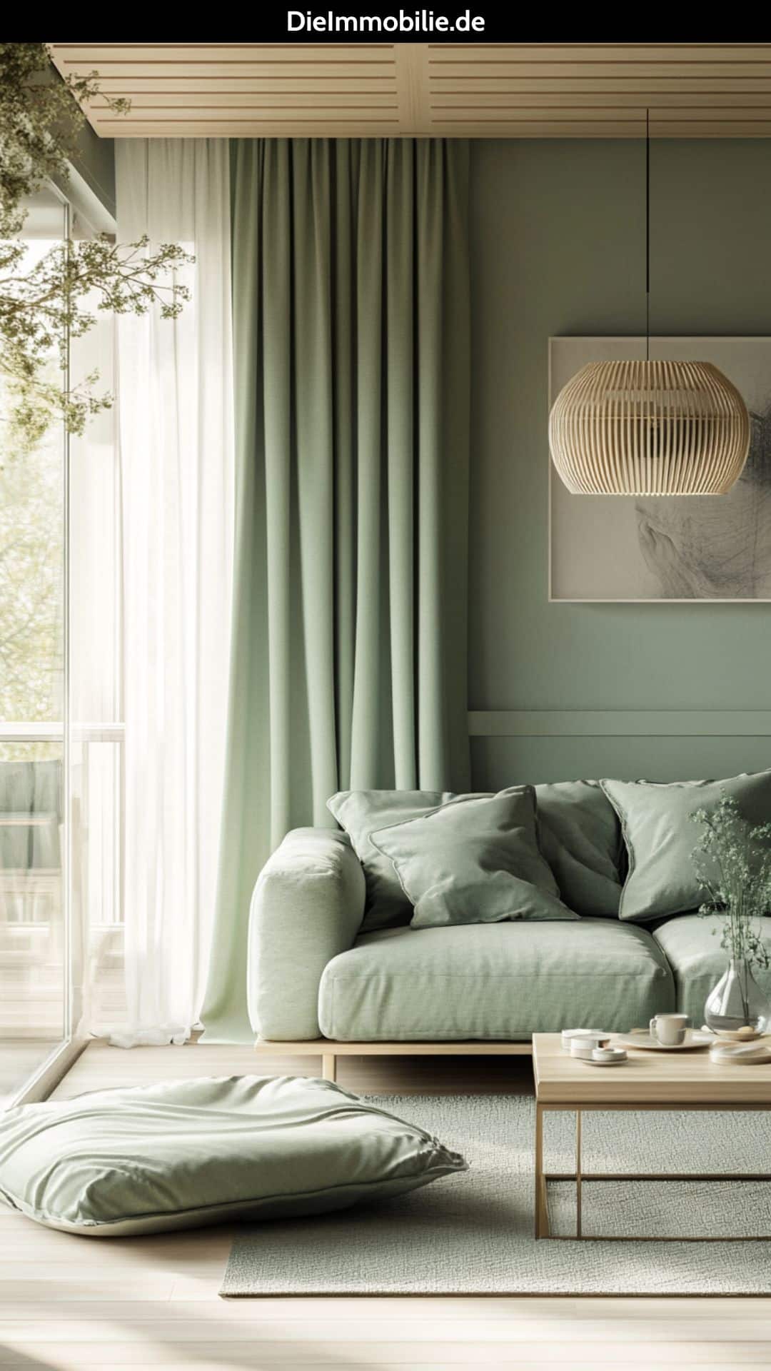 gruenes-wohnzimmer-mintgruen-vorhaenge-frische-eleganz Mintgrüne Vorhänge in einem hellen Wohnzimmer
